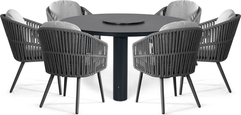 Tuinset Ronde Tuintafel 6 personen 150 cm Rope Grijs Santika Furniture Santika