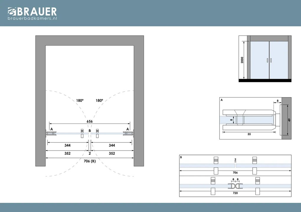 Brauer Void profielloze pendeldeuren 70cm zwart mat