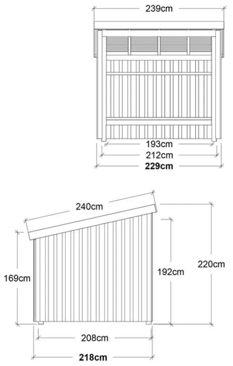 Fietsenberging open 5 m2 onbehandeld compleet 218 x 229 x 220 cm | Type B
