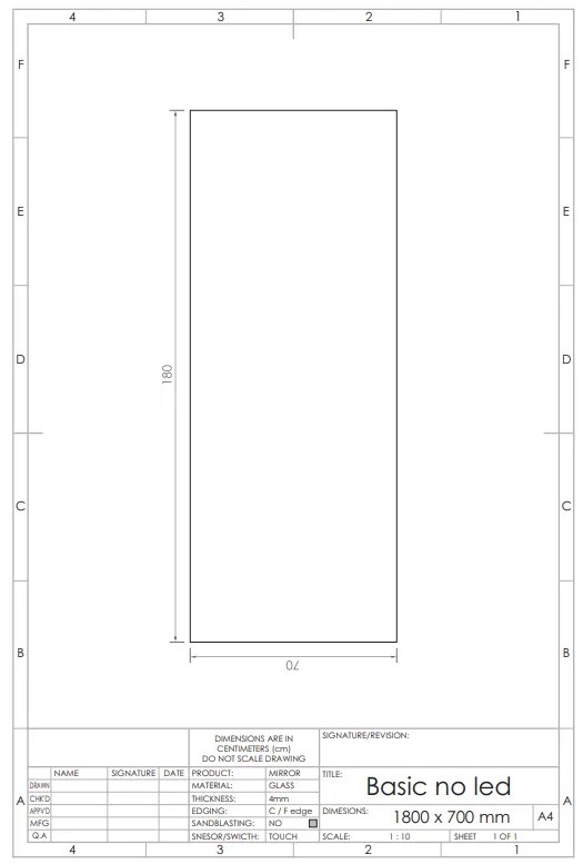 Gliss Design Basic spiegel 180x70cm