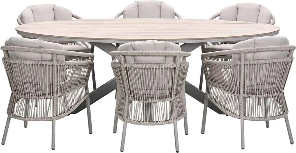 Garden Impressions Sorong tuinset 7-delig - Tulli tuintafel 220x115 cm - light teak vironwood