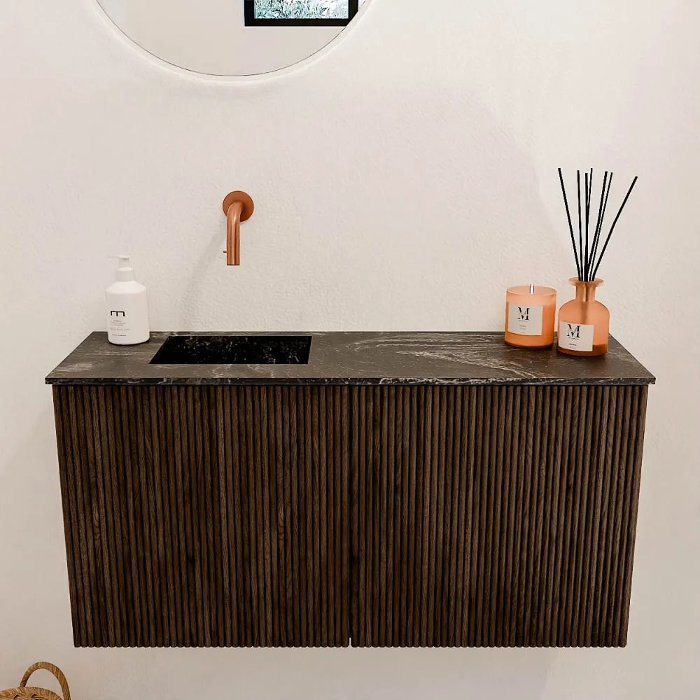Mondiaz Joya DLux 80cm toiletmeubel walnut met wastafel faye links zonder kraangat lava