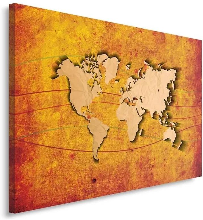 Schilderij - Wereldkaart op goud