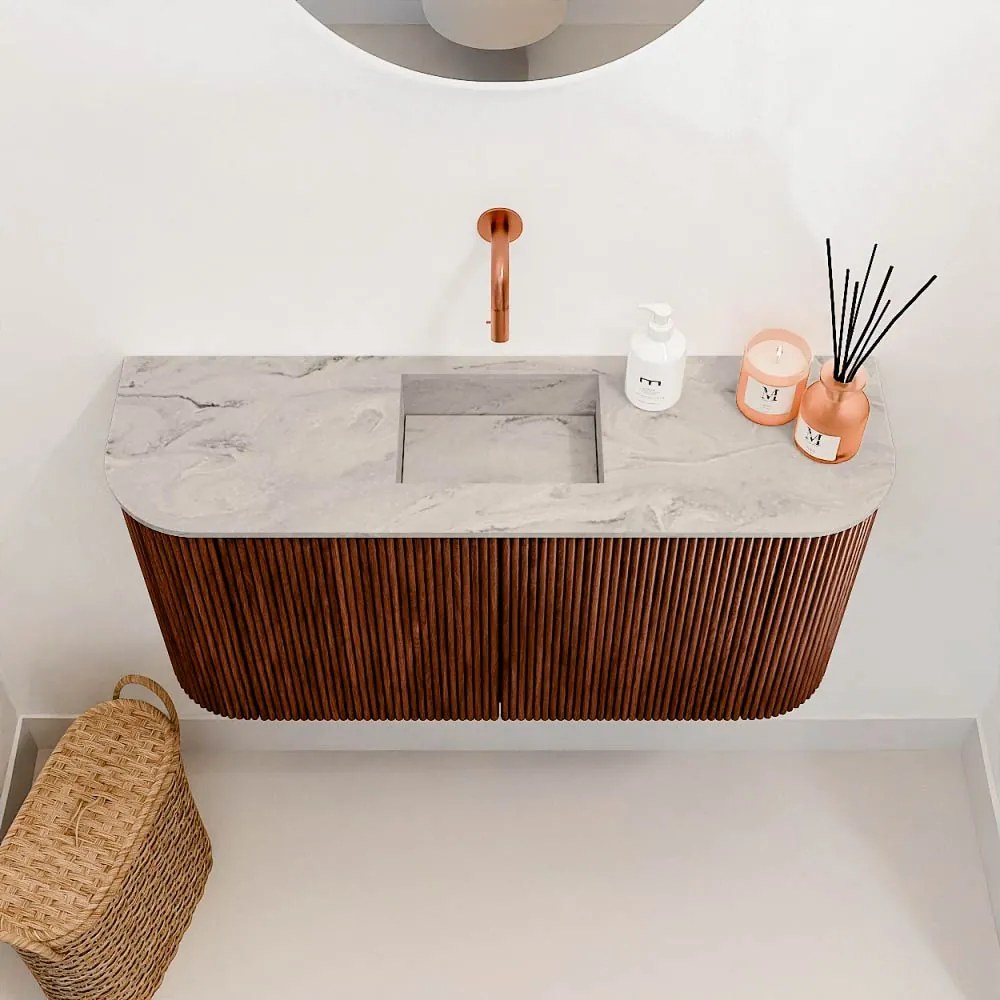 Mondiaz Joya DLux 85cm toiletmeubel ronding links/rechts ruby met wastafel faye midden zonder kraangat glace