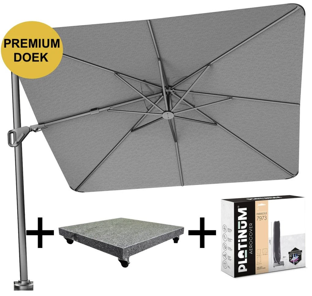 Nexus T2 premium zweefparasol 300x300 cm Manhattan met parasolvoet 90kg en hoes