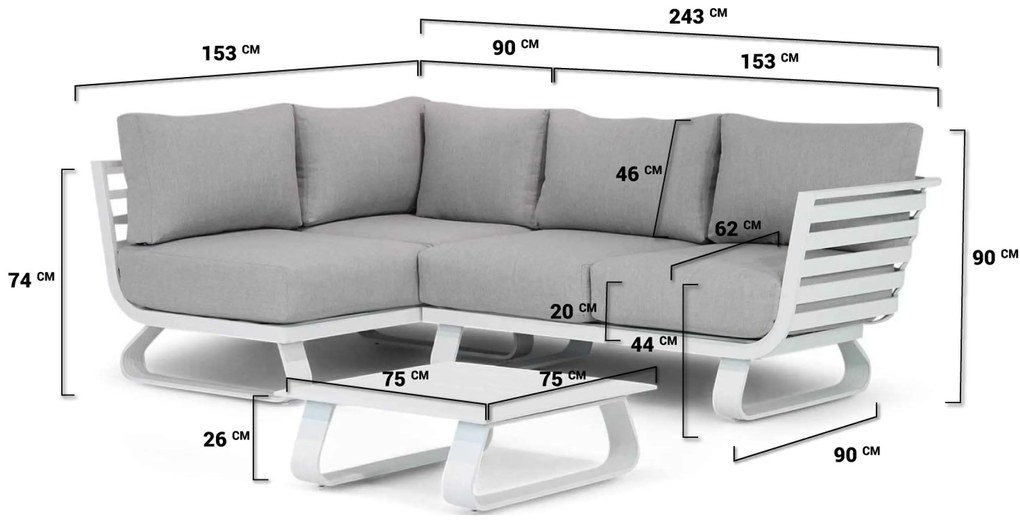 Chaise Loungeset 3 personen Aluminium Wit Santika Furniture Santika Sovita