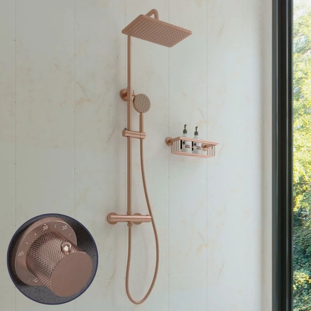 Saniclear Vision Curved opbouw regendouche met 20x30cm hoofddouche geborsteld koper