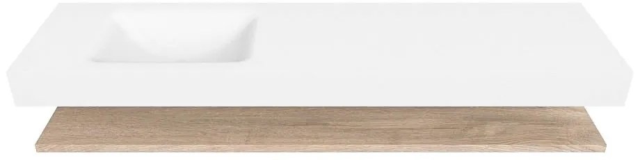Zaro Alan badmeubel 180cm met planchet washed oak en vrijhangende wastafel cloud links zonder kraangat talc
