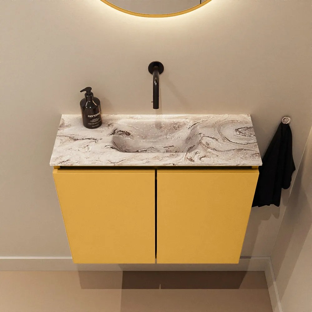 Mondiaz Ture DLux toiletmeubel 60cm ocher met wastafel glace midden zonder kraangat