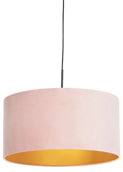 Hanglamp met velours kap roze met goud 50 cm - Combi
