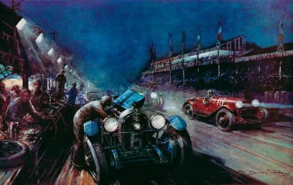 Kunstreproductie Le Mans 24-hour race, Crosby, Frederick Gordon (1885-1943)