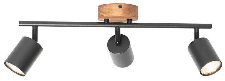Industriële spot zwart met hout kantelbaar 3-lichts - Jeana