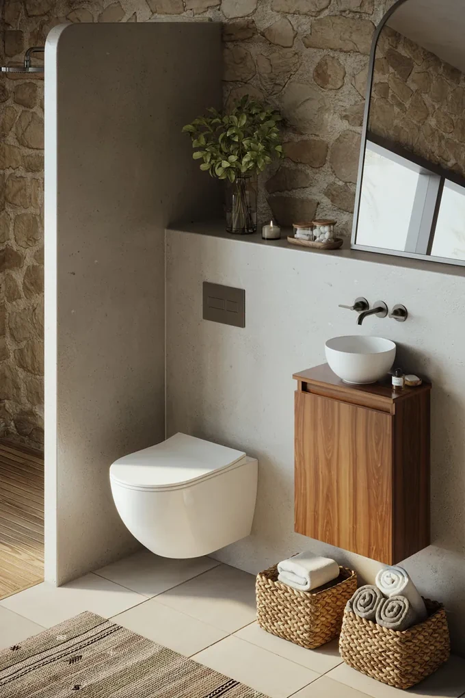 Fontana Bano toiletmeubel walnoot 40x22cm met glans witte waskom