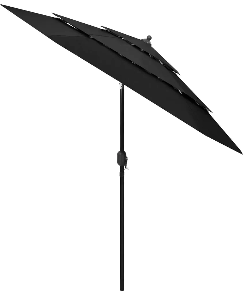 vidaXL Parasol 3-laags met aluminium paal 2,5 m zwart