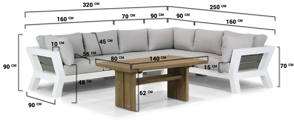 Dining Loungeset 6 personen Aluminium Wit  Santika Furniture Santika Yovita