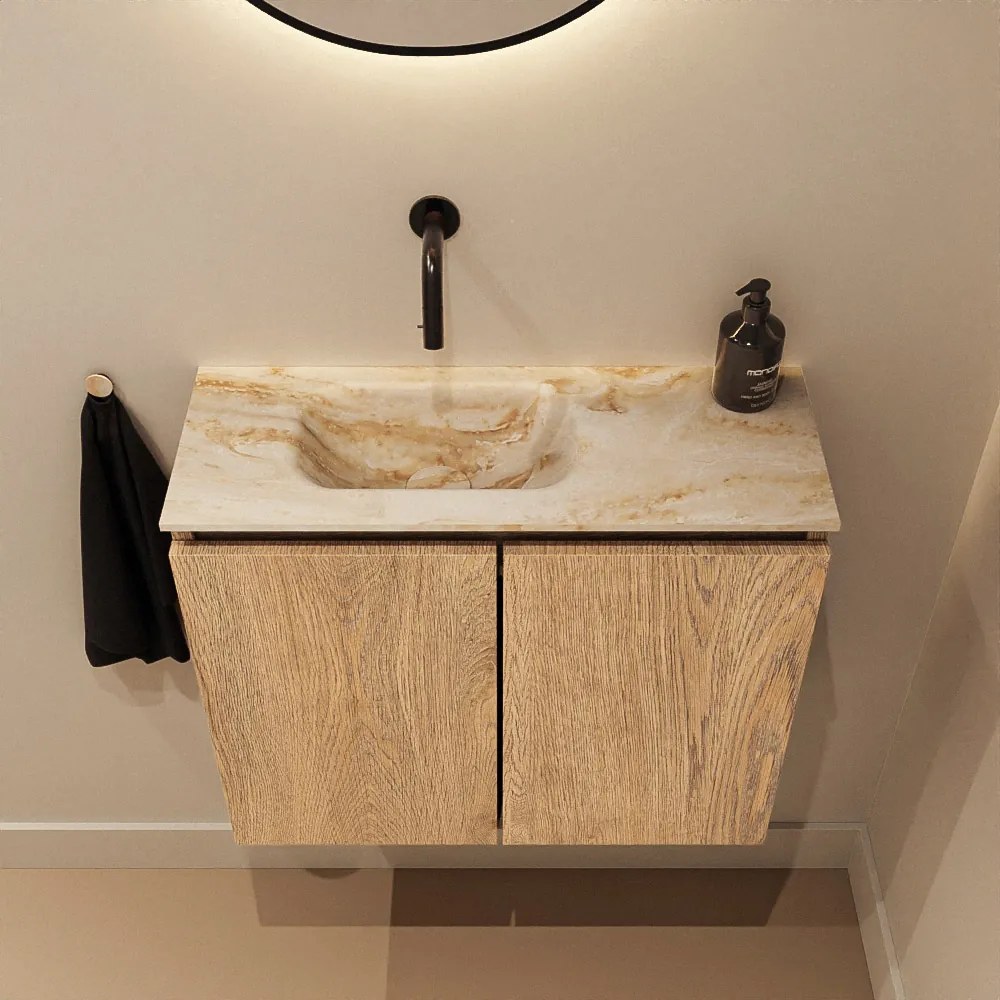 Mondiaz Ture DLux toiletmeubel 60cm washed oak met wastafel frappe links zonder kraangat