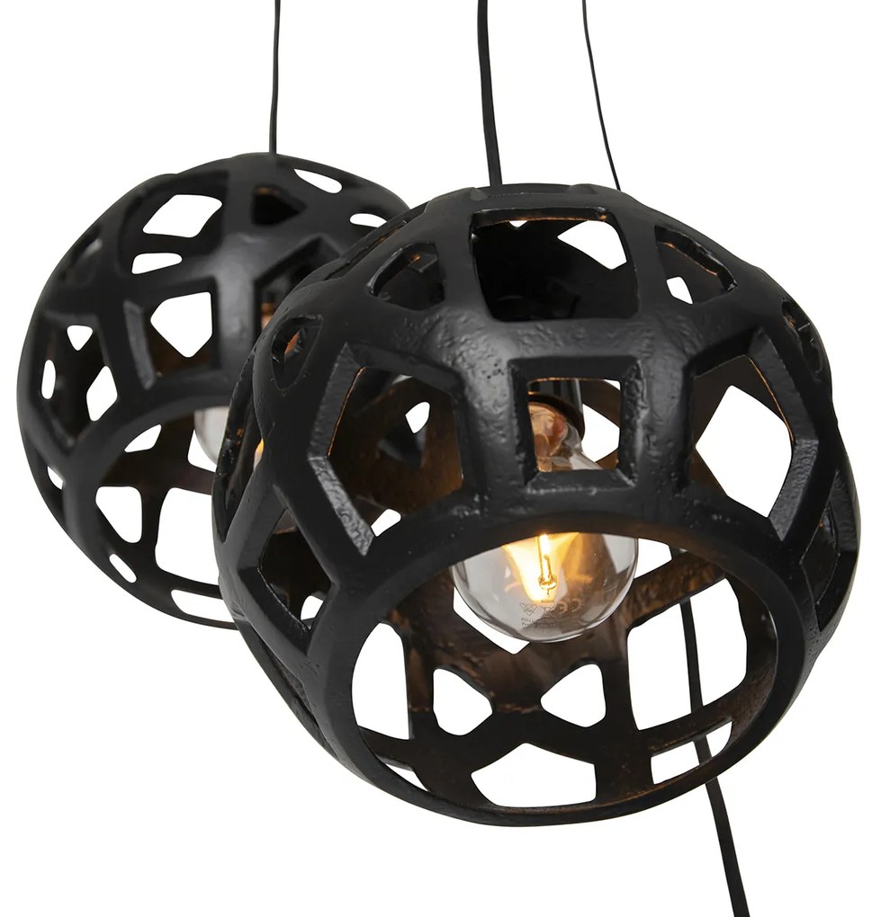 Industriële hanglamp zwart rond 3-lichts - Bobby