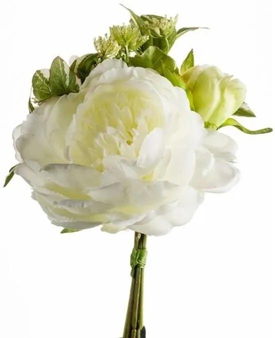 Wit kunstbloemen boeket 20 cm pioenroos/dille