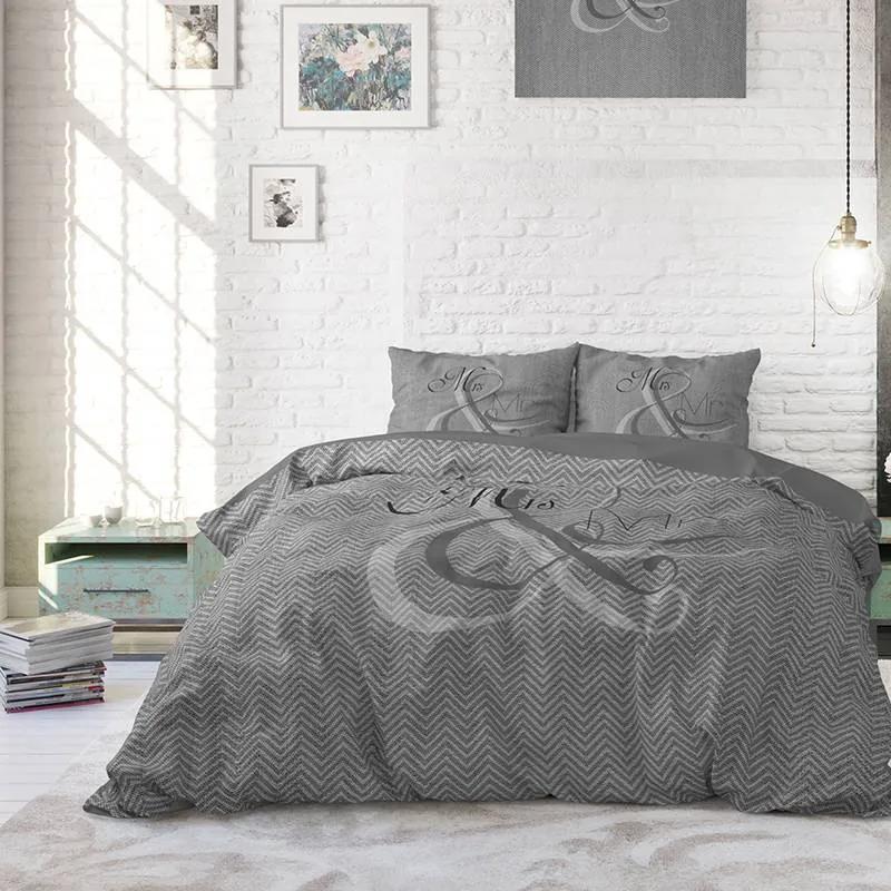 DreamHouse Bedding Mr and Mrs Knitted - Antraciet 2-persoons (200 x 220 cm + 2 kussenslopen) Dekbedovertrek
