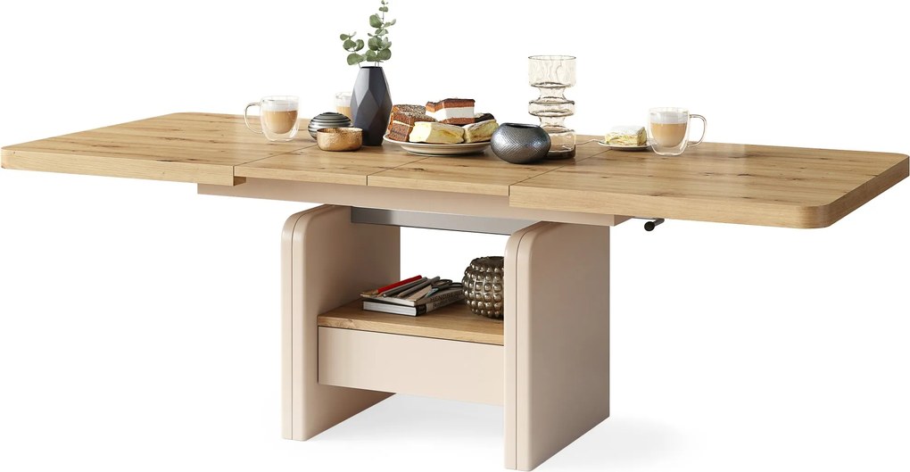 LEXUS verrijdbare koffietafel, met heffunctie, eiken artisan / beige