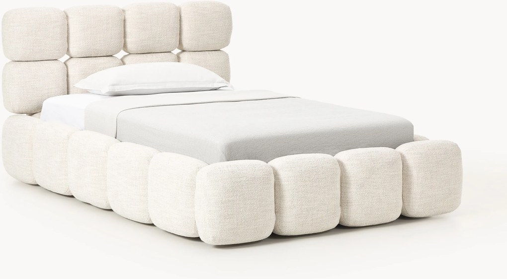 Gestoffeerd eenpersoonsbed Tayla van teddy-bouclé