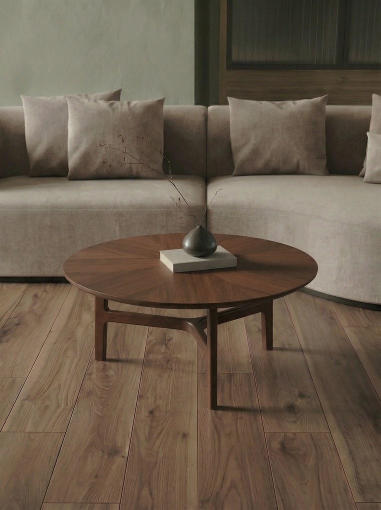 Mazzoni BELLUNO Naturel Noten (Donkerbruin) - HOUTEN SALONTAFEL Ø65 cm ROND MODERN CLASSIC