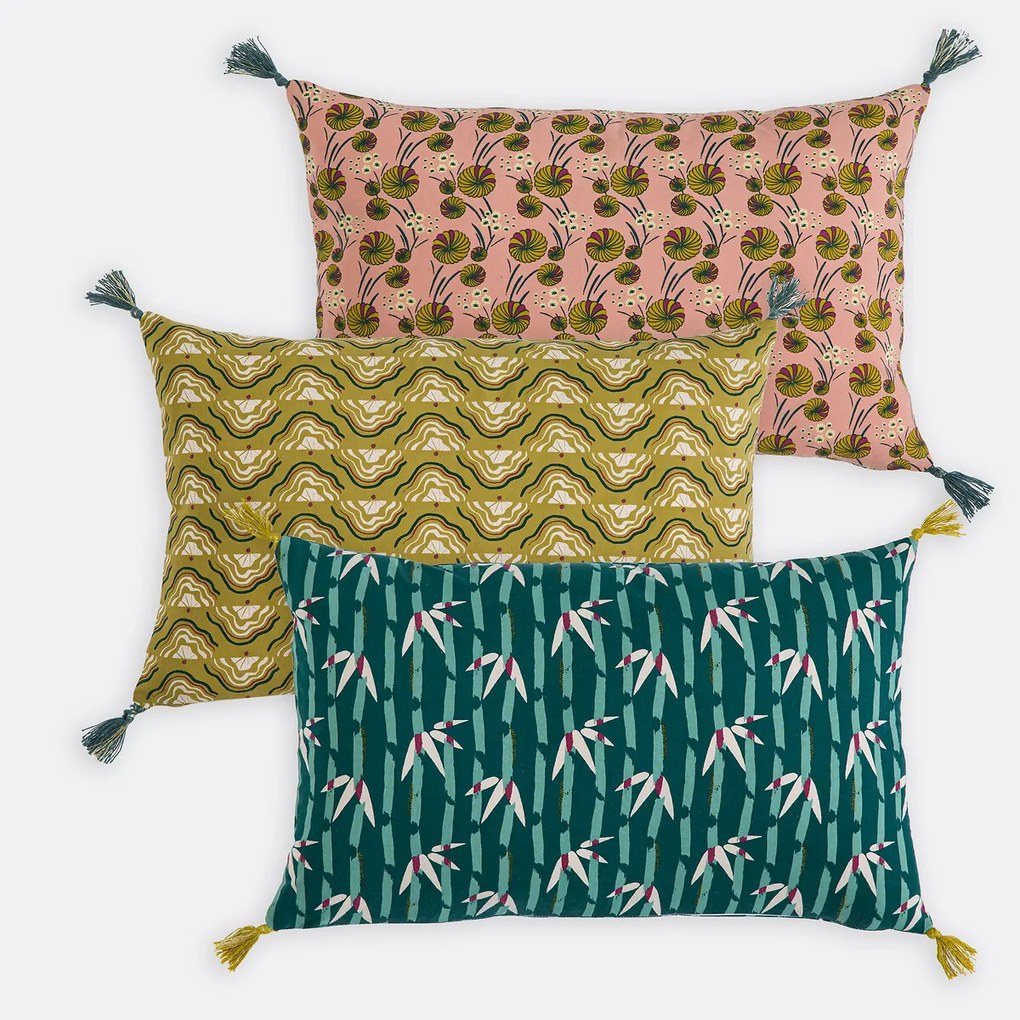 Rechthoekige kussenhoes, katoen, bloemenprint, YASUO