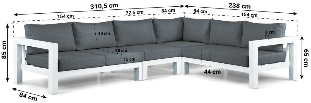 Hoek loungeset 6 personen Aluminium Wit  Lifestyle Garden Furniture Luca