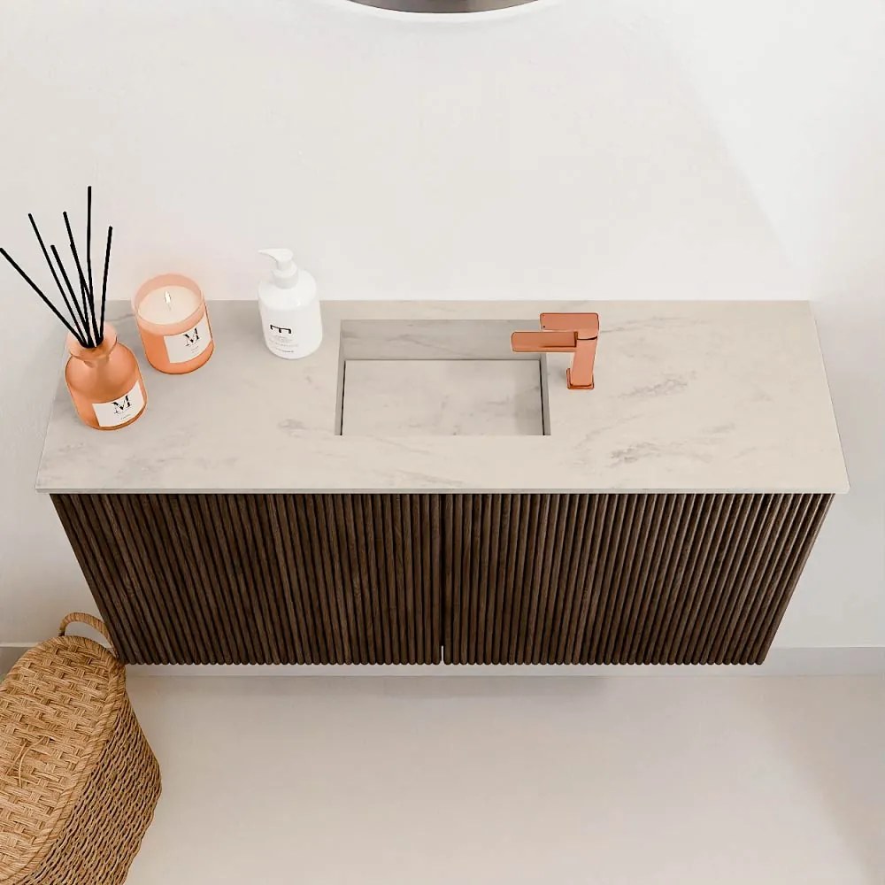 Mondiaz Joya DLux 80cm toiletmeubel walnut met wastafel faye midden 1 kraangat opalo