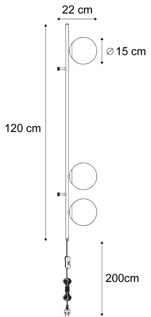 Design wandlamp zwart met mat glas 3-lichts - Vertical Design G9 bol / globe / rond Binnenverlichting Lamp