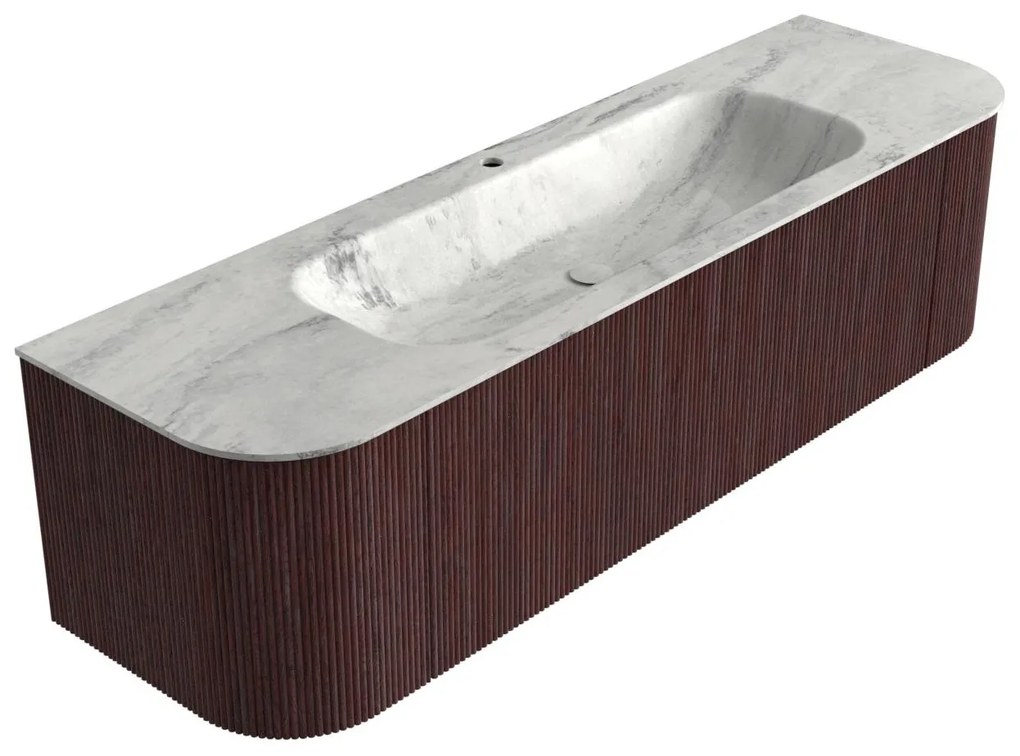 Mondiaz Kurve-dlux 160cm badmeubel ronding links/rechts ruby met 1 lade en 2 deuren en wastafel big medium midden 1 kraangat opalo