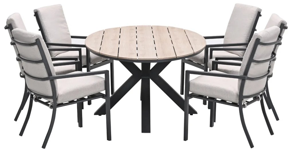 Garden Impressions Senja tuinset 7-delig desert sand - Tulli tuintafel 220x115xH75 cm - light teak vironwood