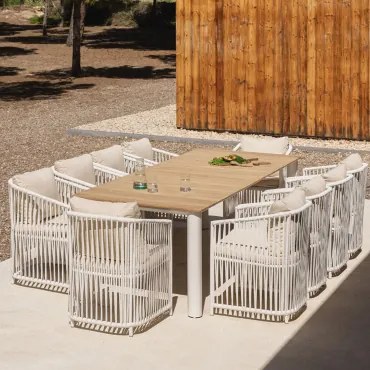 Rechthoekige Tafelset 260x100 Cm In Aluminium En Teakhout Sirka En 10 Sophie Aluminium Tuinstoelen Gardenia Wit - Sklum