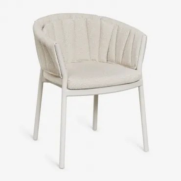 Set Van 4 Eetkamerstoelen Met Armleuningen In Aluminium En Stof Roderise Bouclé Natuurlijke Kleuren - Sklum