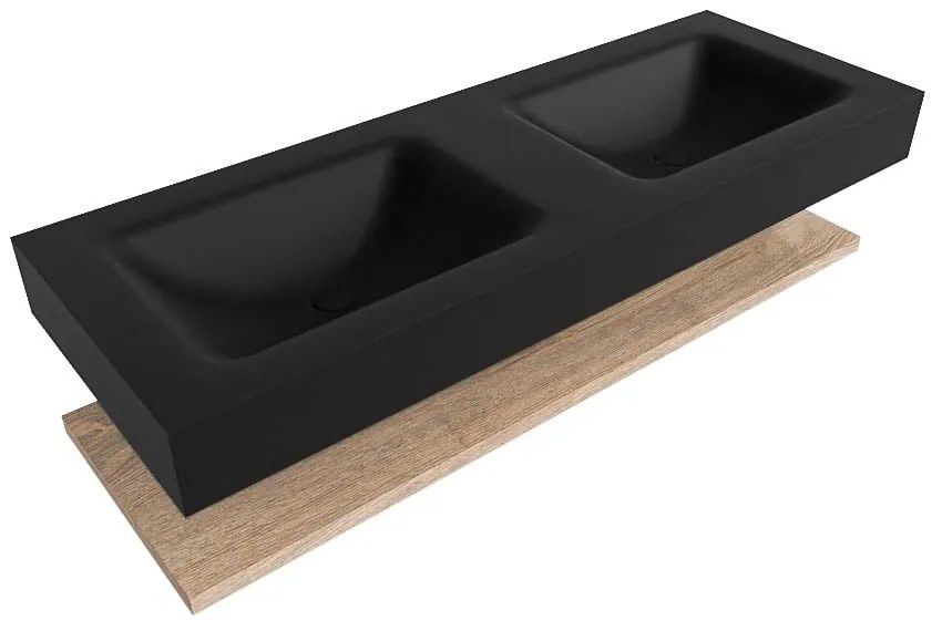 Zaro Alan badmeubel 130cm met planchet washed oak en vrijhangende wastafel cloud dubbel 2 kraangaten urban