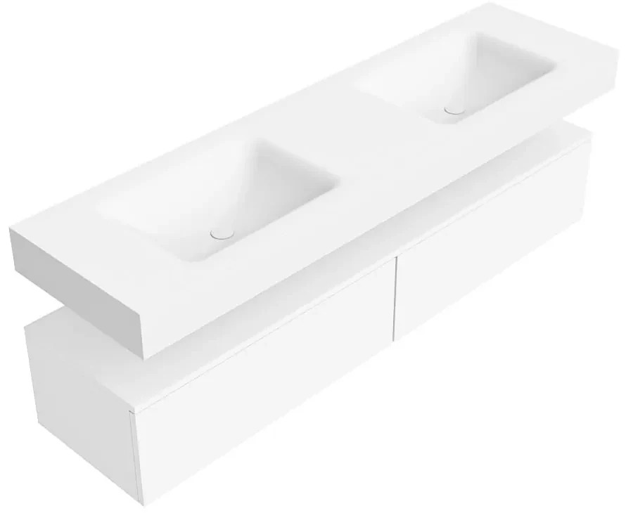 Zaro Alan badmeubel 170cm talc 2 lades met vrijhangende wastafel cloud dubbel zonder kraangat talc