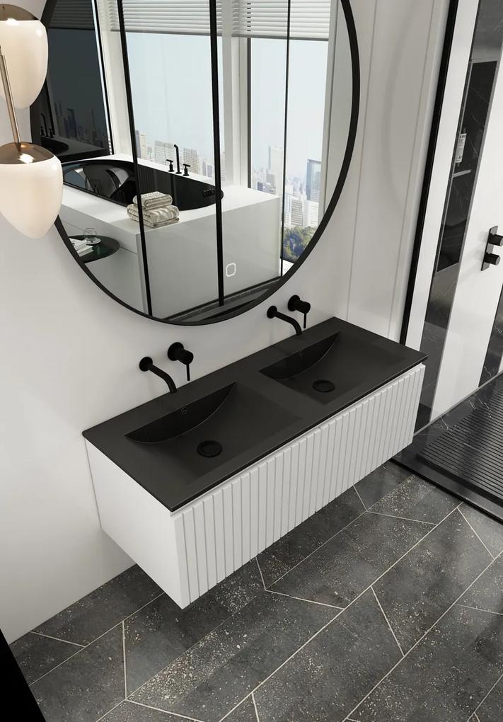 Fontana Lento wit badkamermeubel ribbelfront met zwarte wastafel 120cm zonder kraangaten