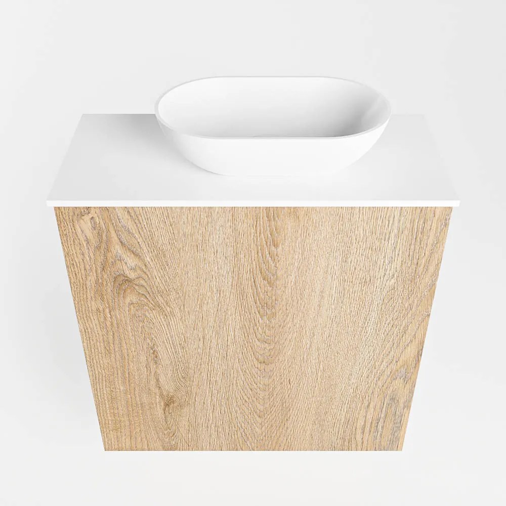 Mondiaz Fowy toiletmeubel 50cm washed oak met witte waskom rechts en kraangat