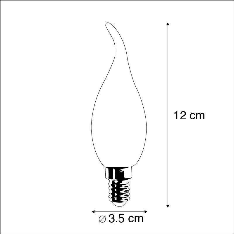 Set van 5 E14 dimbare LED filament tipkaarslampen F35 mat 3W