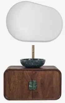 Hangend Badkamermeubelset 95x45 Cm Van Mangohout En Natuurlijke Kivalina-steen Ovaal Led En Anticondens 100x80 Cm Riben & Geborsteld Goud ↑30 Cm Met A