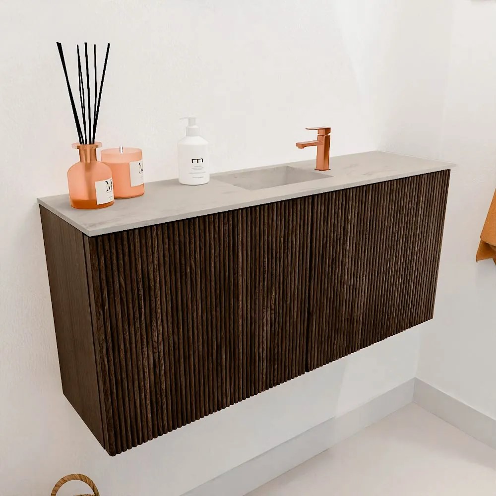 Mondiaz Joya DLux 90cm toiletmeubel walnut met wastafel faye midden 1 kraangat opalo