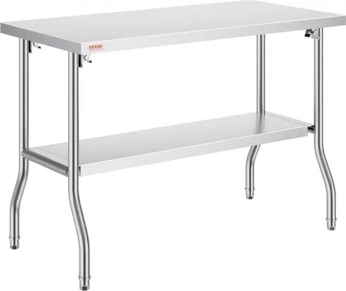 VEVOR Keukenwerktafel, 1220 x 610 x 850 mm, 2-laags roestvrijstalen cateringwerktafel, tafel voor voedselbereiding, tafel voor commerciële keukens, tafel voor voedselkeukens, tafel van roestvrij staal
