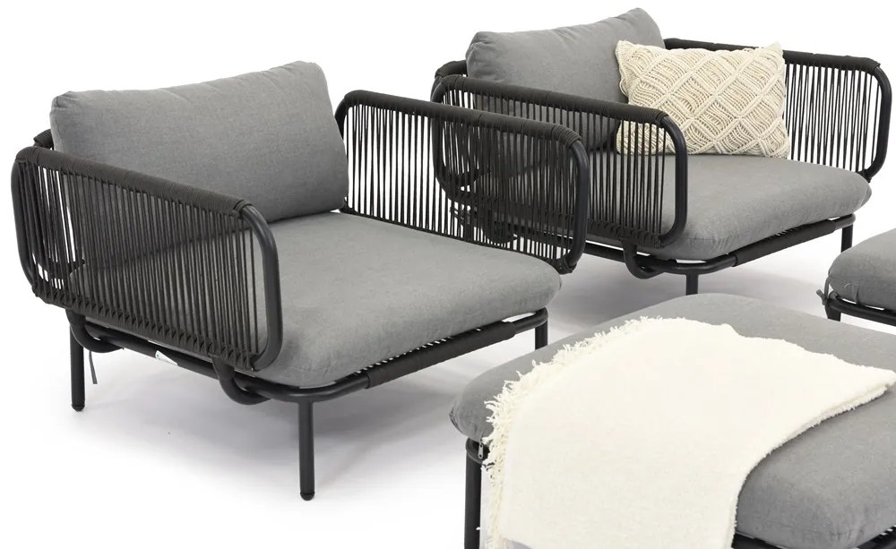 Garden Point antraciet Perez fauteuil en poefset
