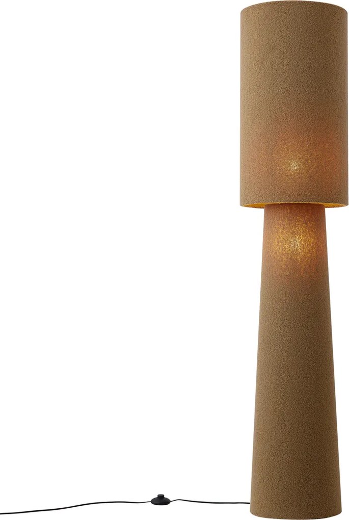Japandi vloerlamp bruin teddy stof 2-lichts - Trompet