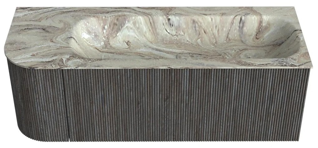 Mondiaz Kurve-dlux 125cm badmeubel ronding links shadow met 1 lade en deur en wastafel big medium rechts zonder kraangat glace