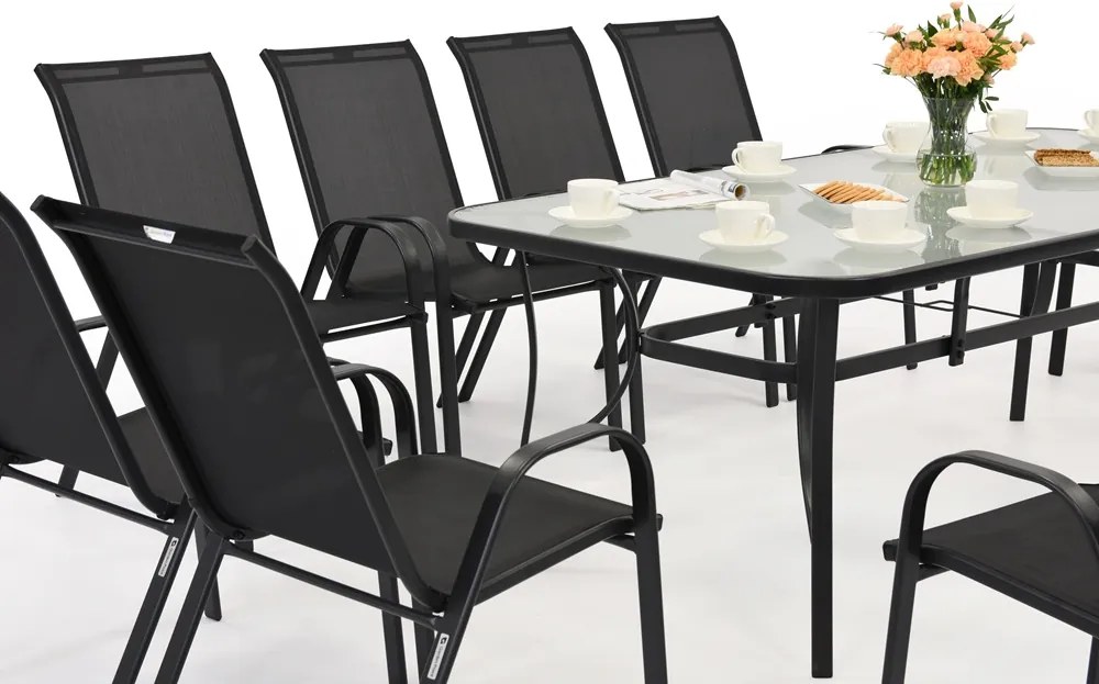 Modena metalen tuinmeubel voor 12 personen met grote tafel Garden Point zwart