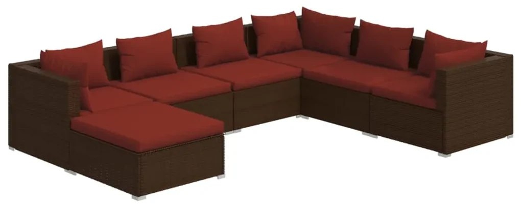 vidaXL 7-delige Loungeset met kussens poly rattan bruin