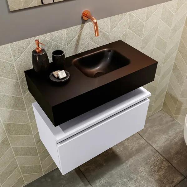 MONDIAZ ANDOR Toiletmeubel 60x30x30cm met 0 kraangaten 1 lades cale mat Wastafel Lex rechts Solid Surface Zwart FK75343691