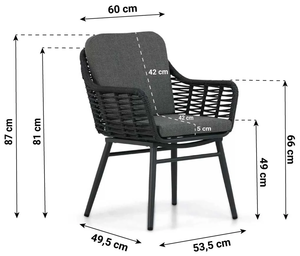 Tuinset Ronde Tuintafel 4 personen 125 cm Aluminium/rope Grijs Coco Antoni/Ancona