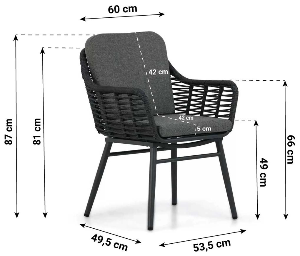 Tuinset Ronde Tuintafel 4 personen 125 cm Aluminium/rope Grijs Coco Antoni/Matale